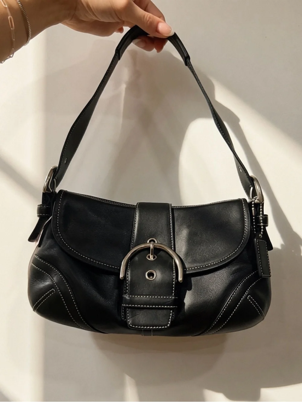 Coach Y2K Soho Black Leather Buckle Flap Shoulder Bag G04S-9247